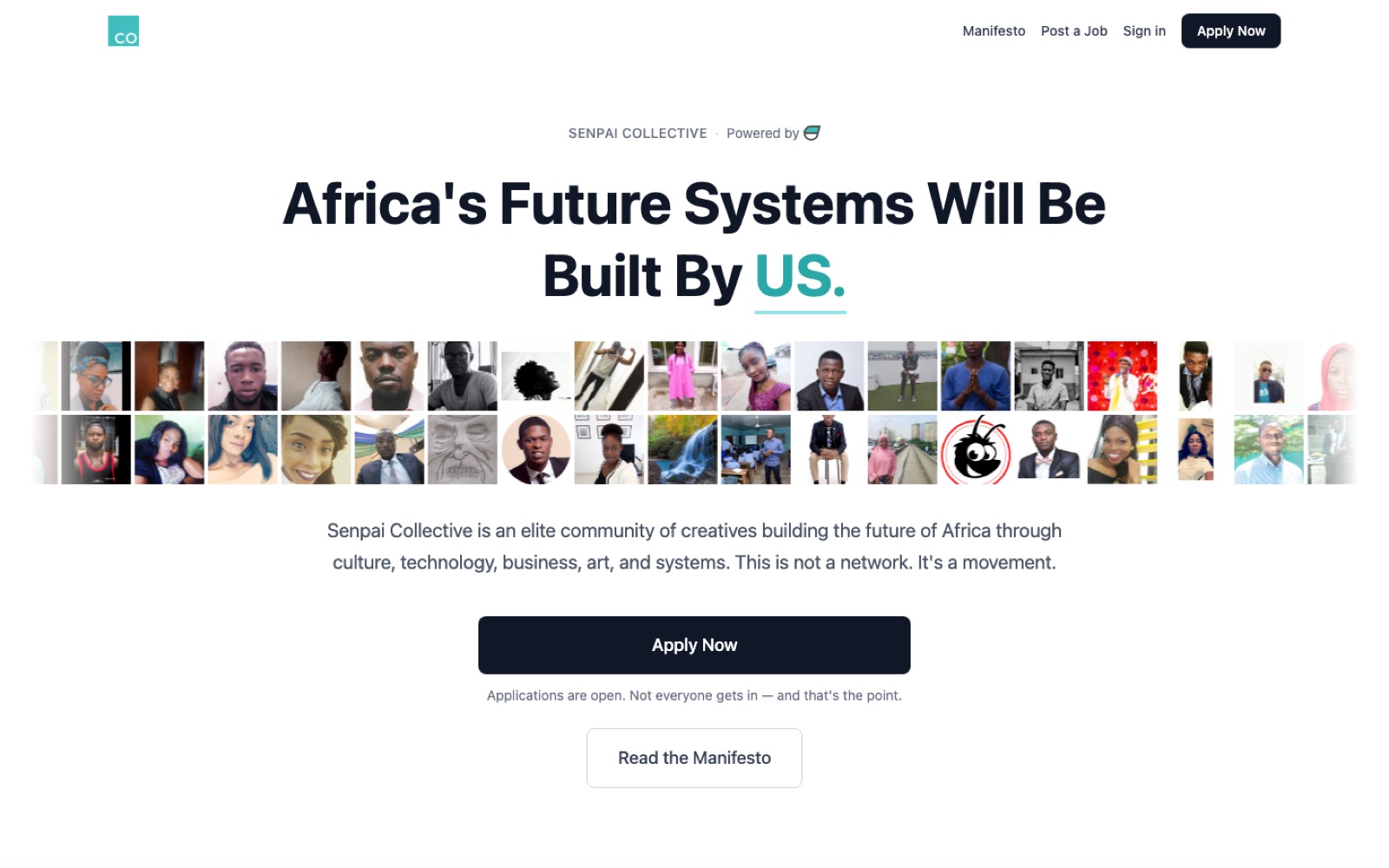 The Senpai Collective homepage, showing members of the community